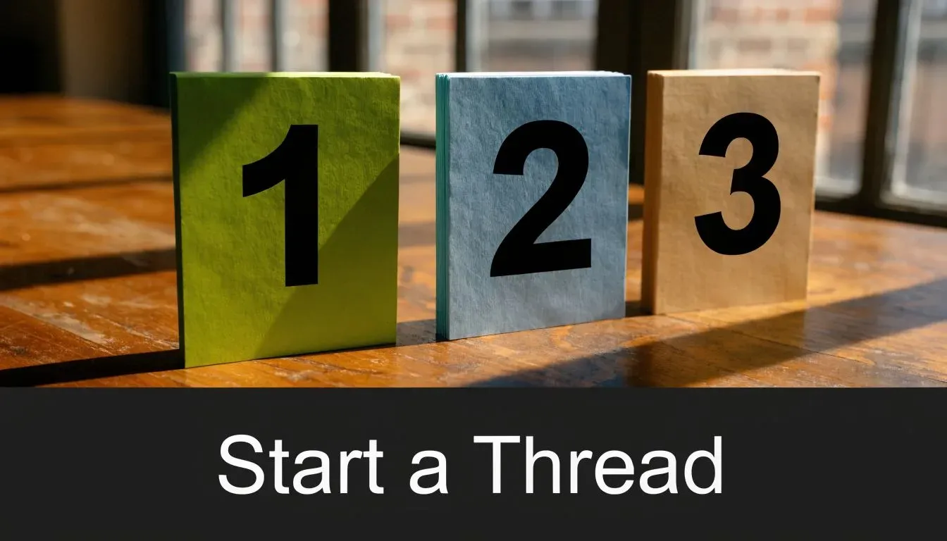 Three colorful rectangular paper stands showing the numbers one, two, and three on a wooden table.