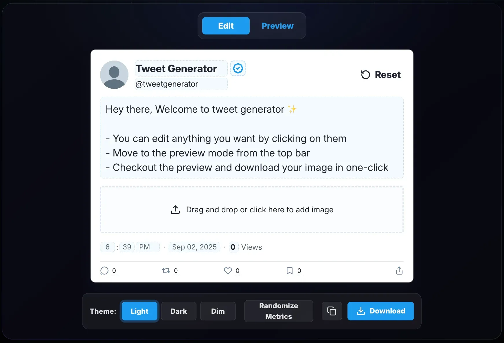 Fake Tweet Generator Interface