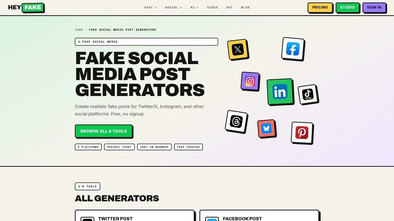 HeyFake – Fake Social Media Post Generators (Twitter/X included)