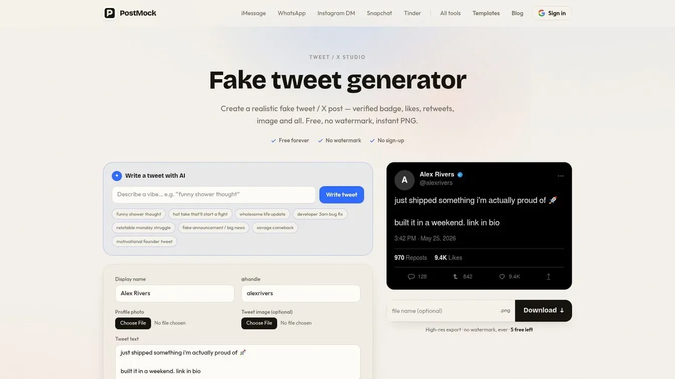 PostMock – Tweet/X Post Generator