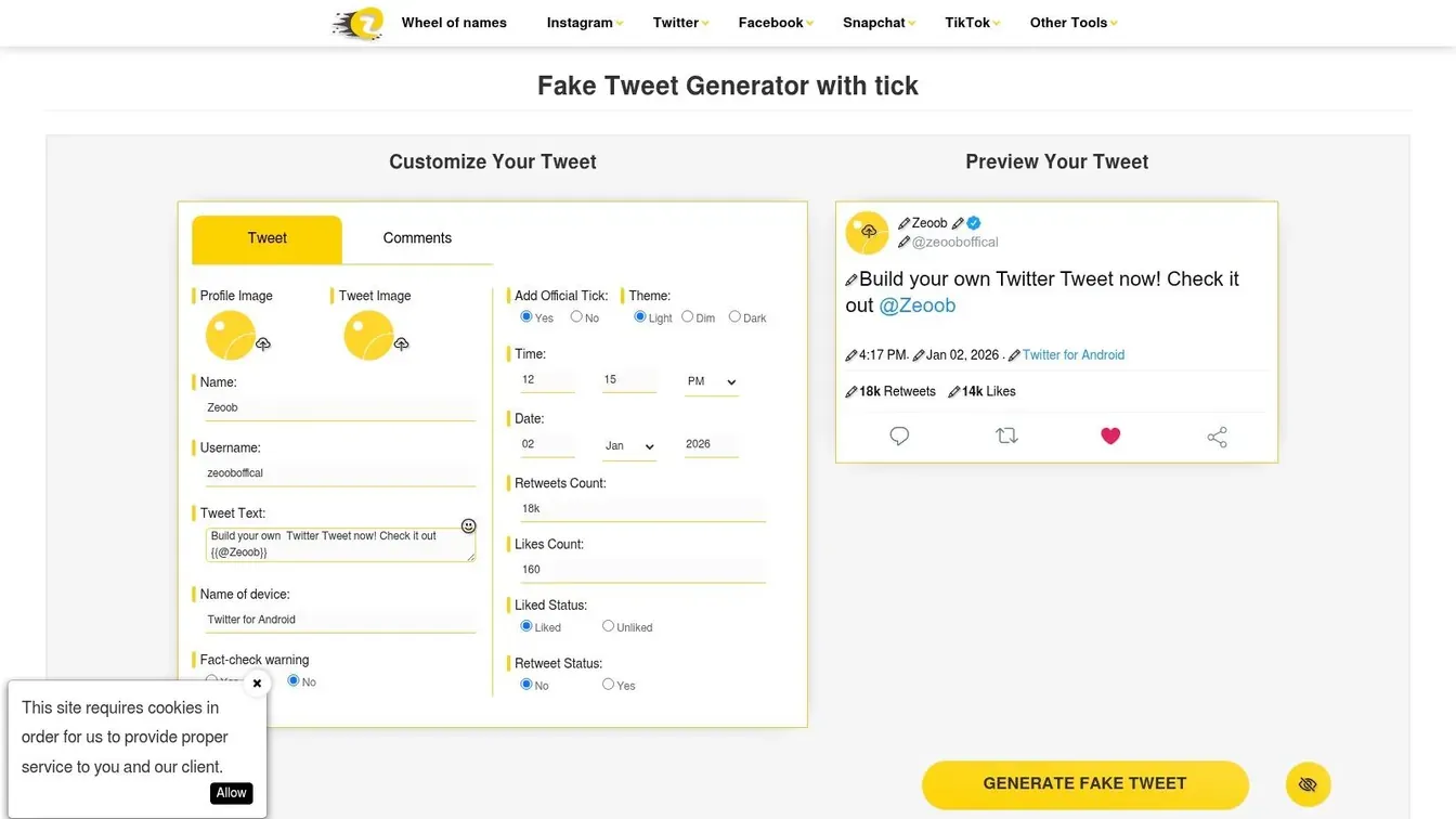 Zeoob – Fake Tweet Generator