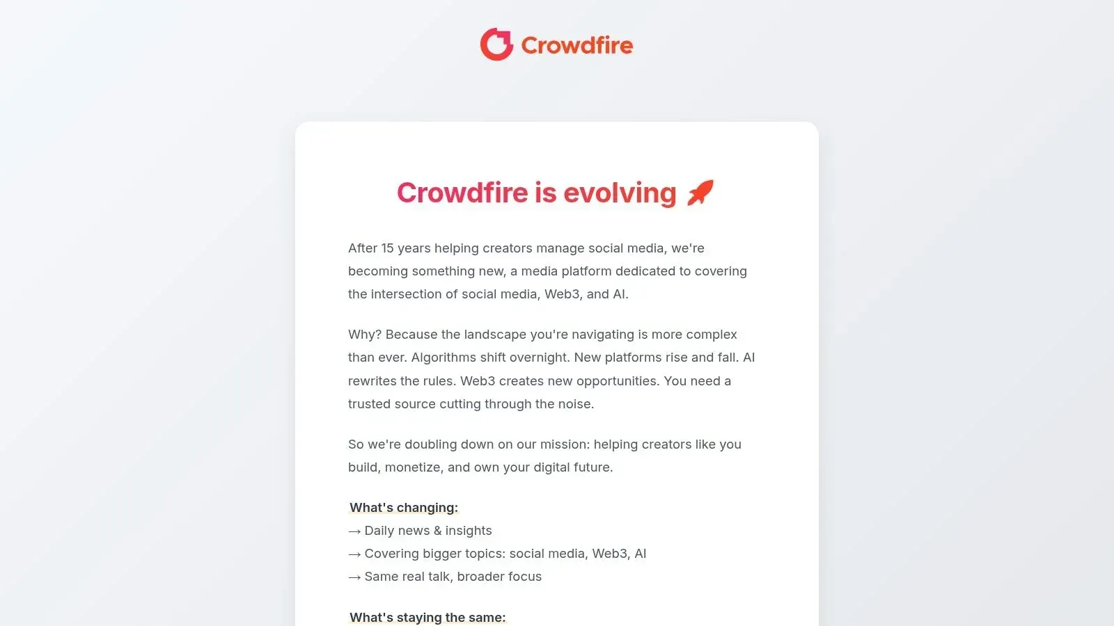 Crowdfire free social media scheduler announcement page
