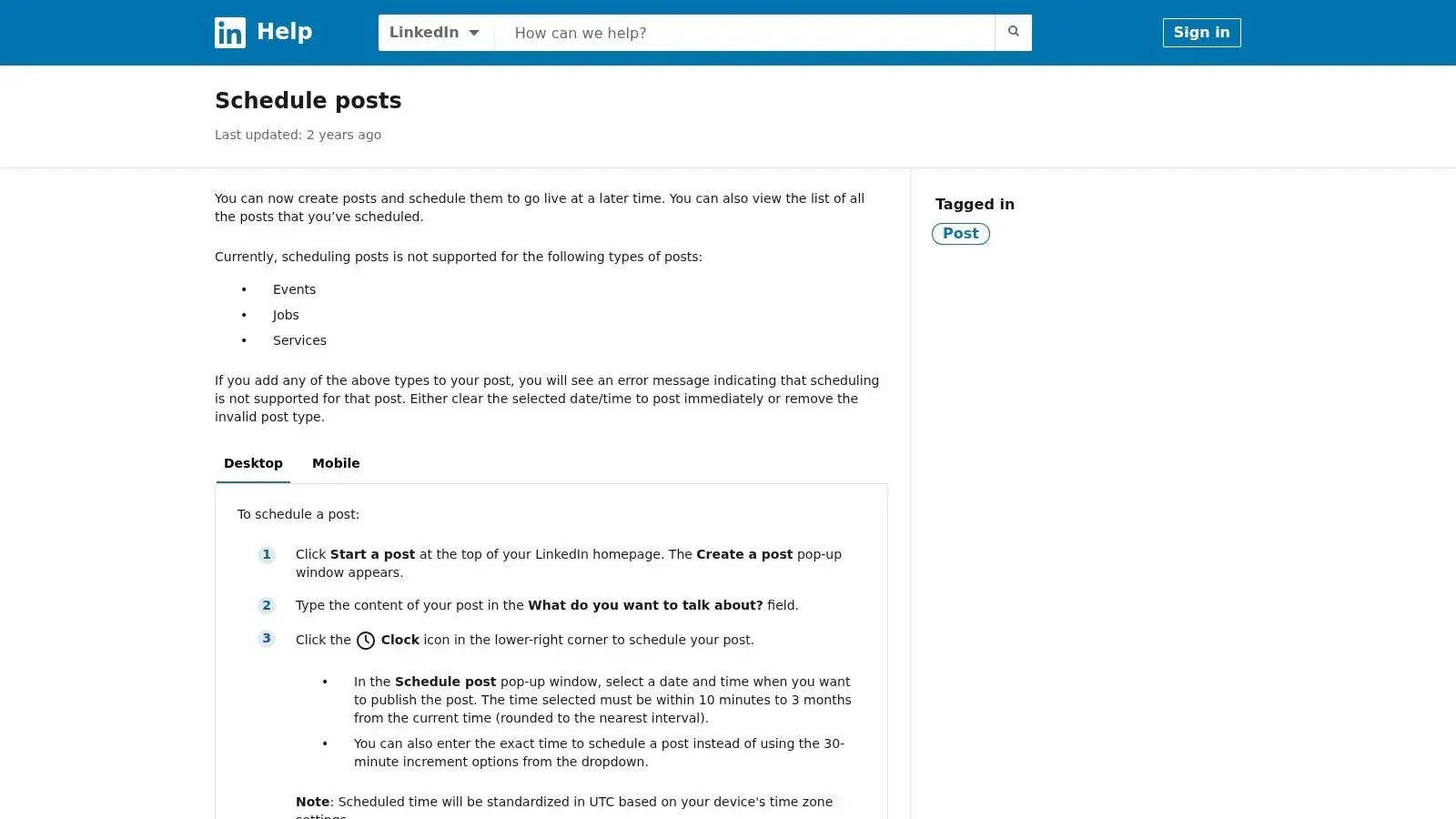 LinkedIn native post scheduler help guide