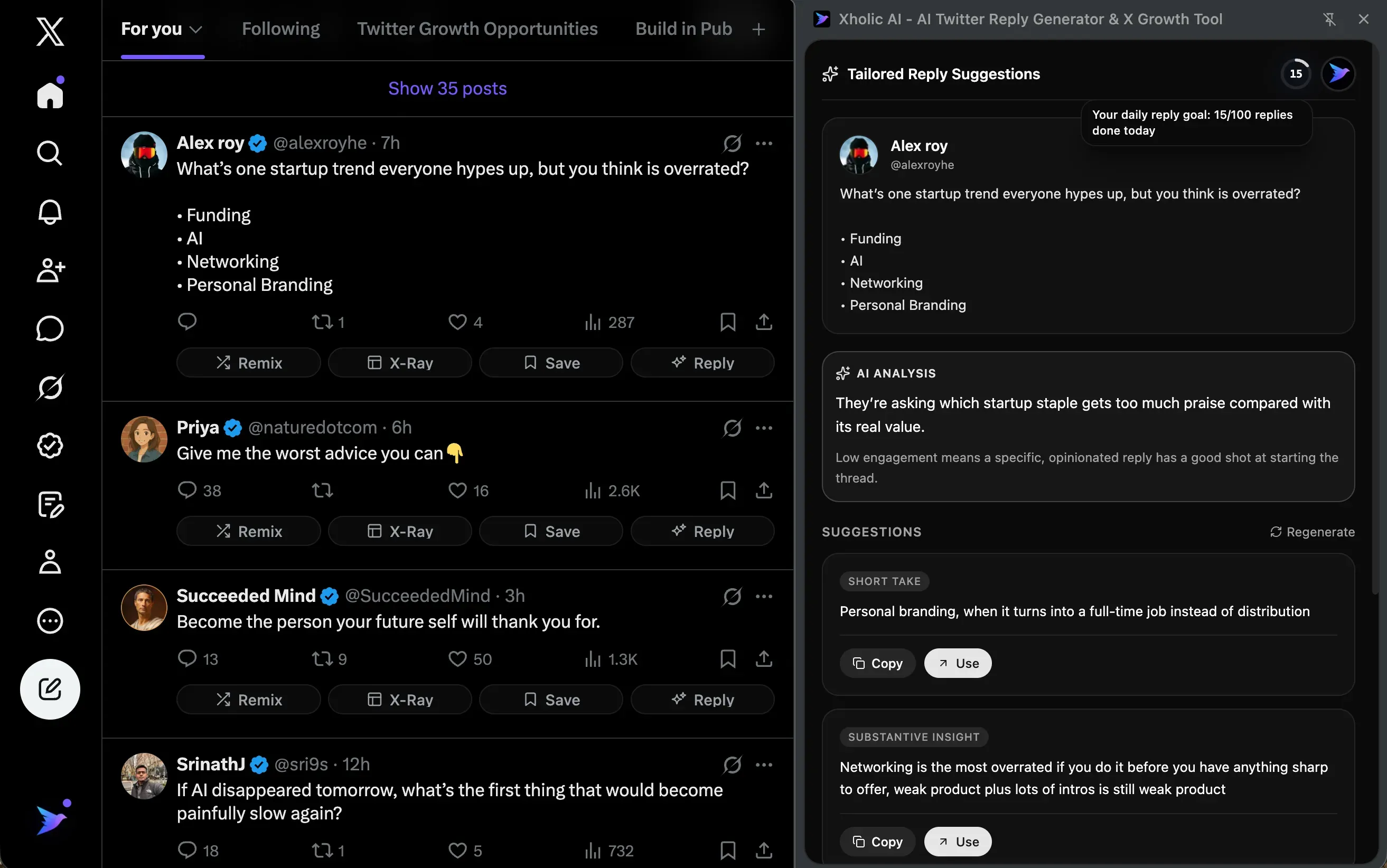 Xholic AI goals and streaks in extension preview.