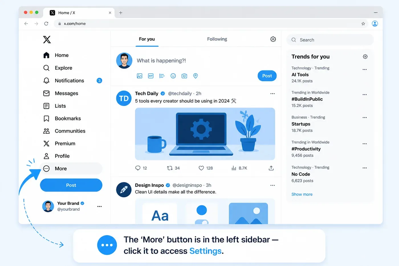 Desktop X sidebar with the More menu highlighted.