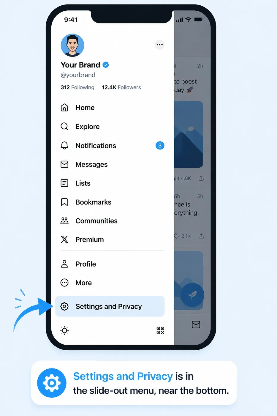 Mobile X settings and privacy menu.