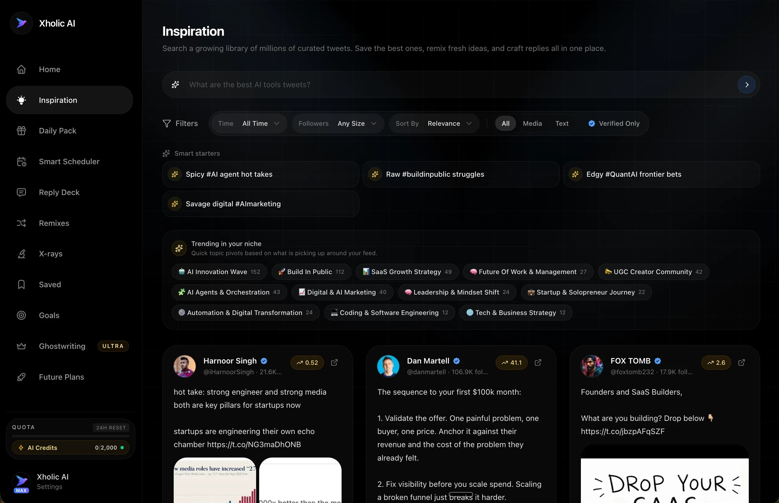 Xholic AI home dashboard preview