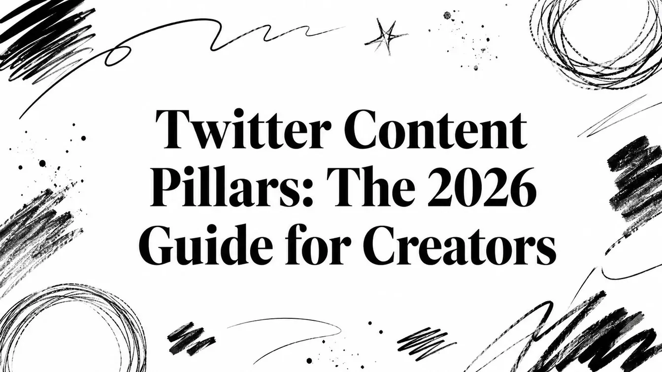 Twitter Content Pillars: The 2026 Guide for Creators title surrounded by hand-drawn sketch marks.