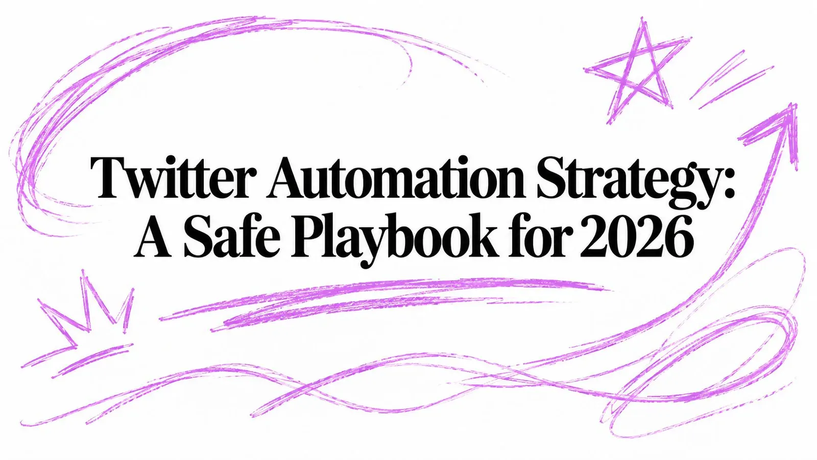 Twitter Automation Strategy: A Safe Playbook for 2026 title surrounded by purple hand-drawn sketch marks.