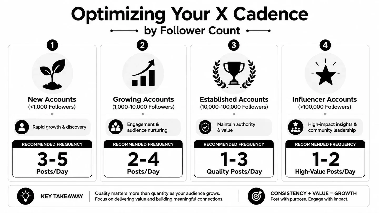 A chart showing the recommended daily post frequency for X accounts based on different follower counts.