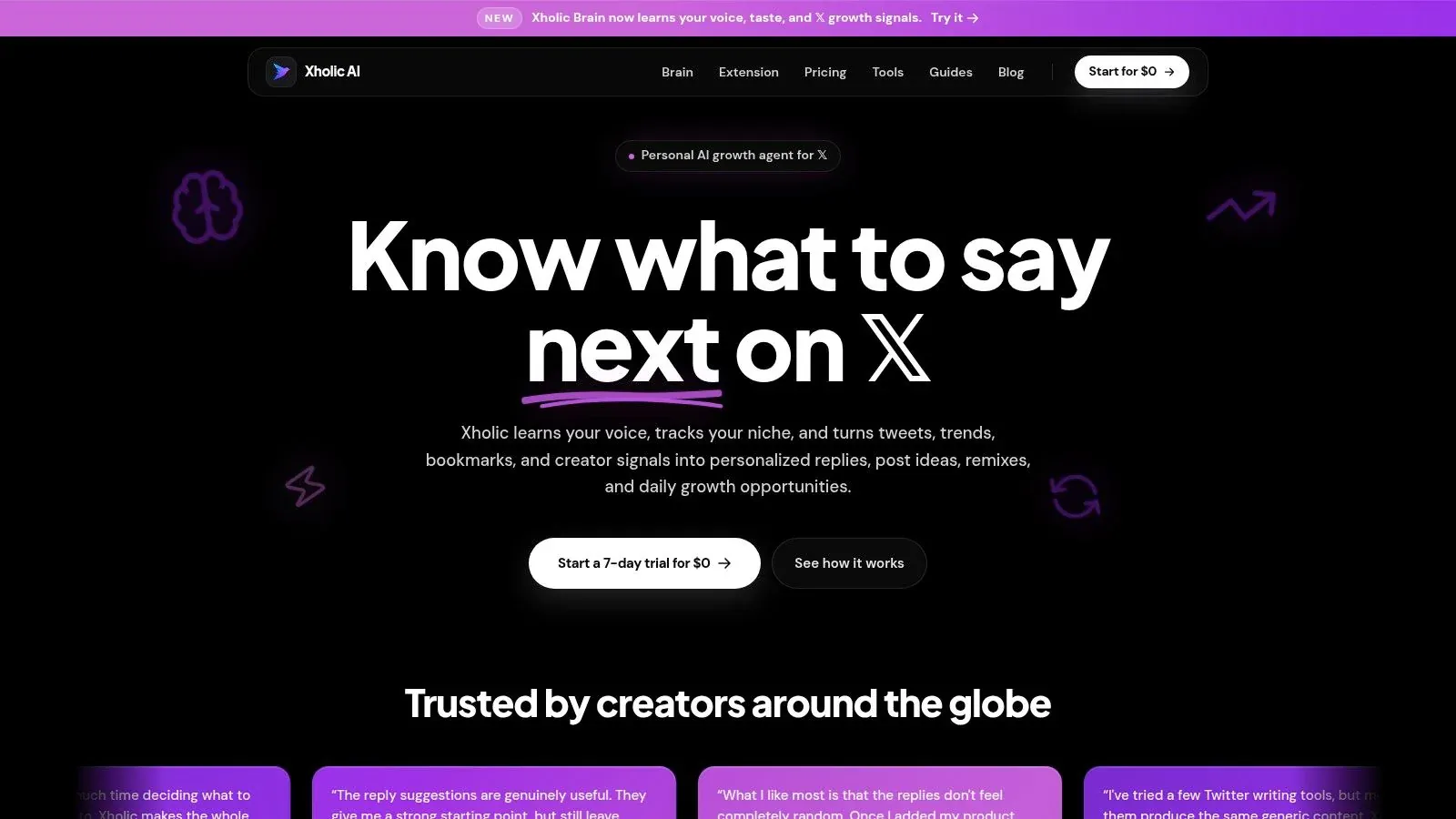 The Xholic AI homepage for building a repeatable X growth workflow.