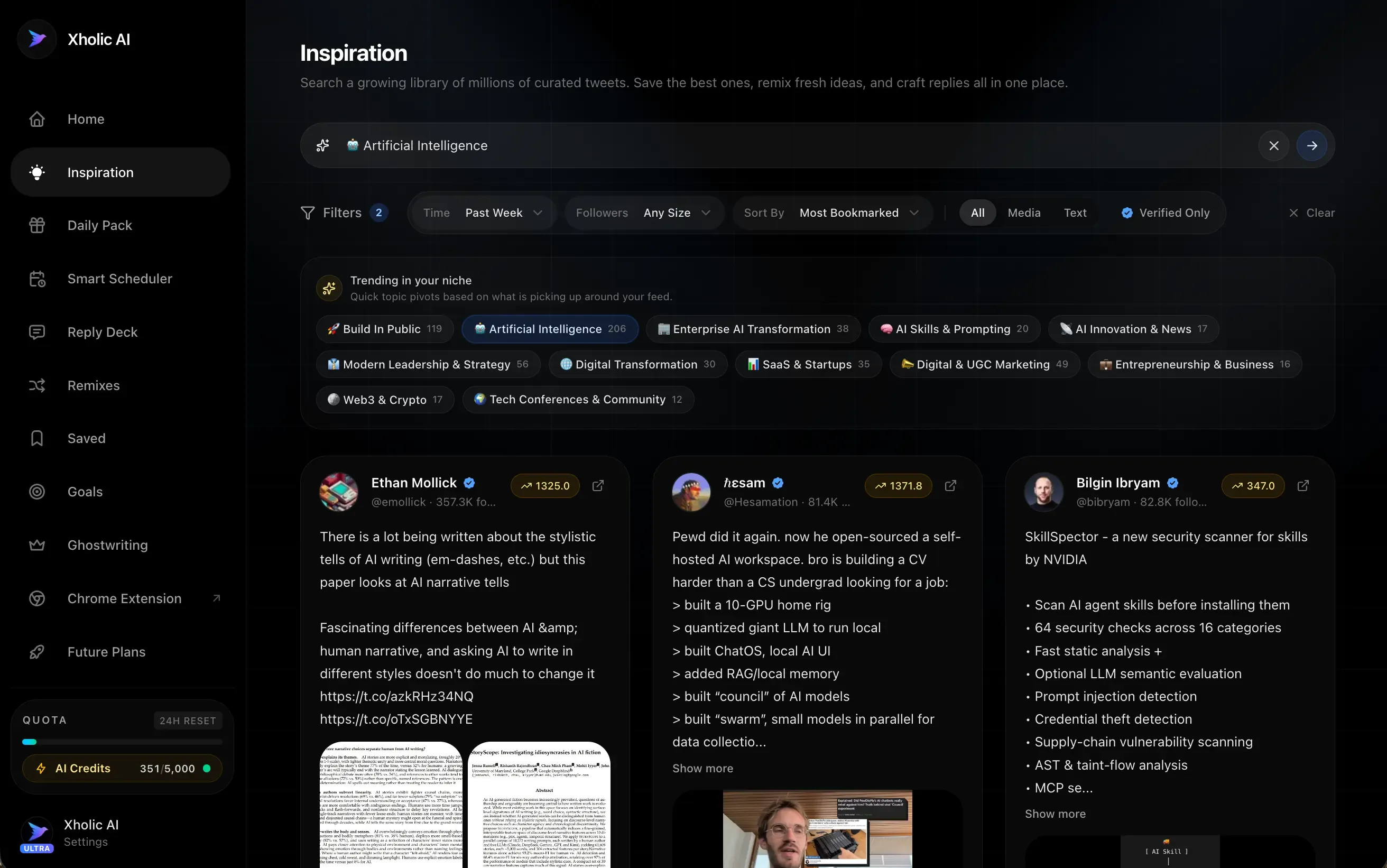 Xholic AI inspiration workspace preview.