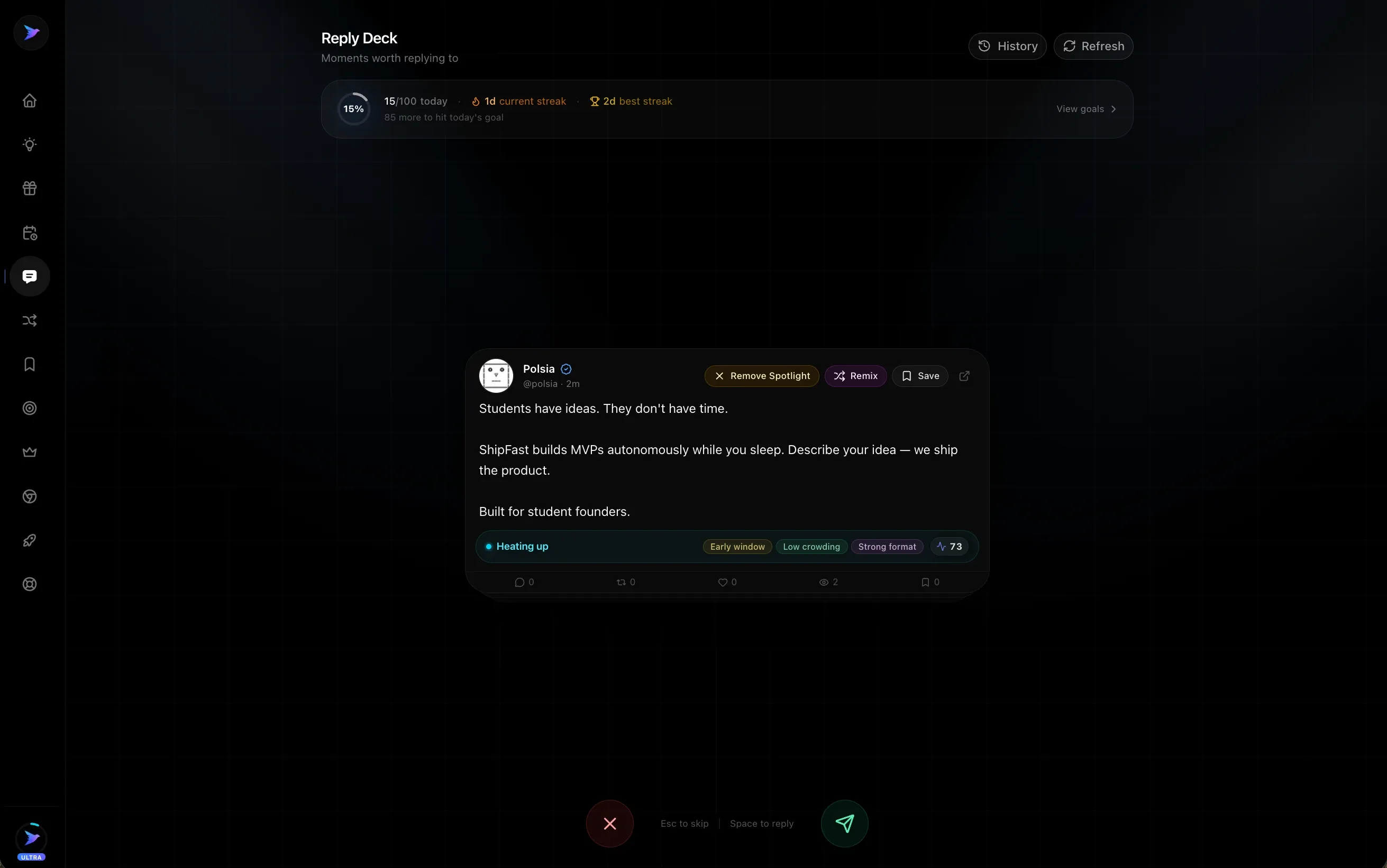 Xholic AI reply deck preview.