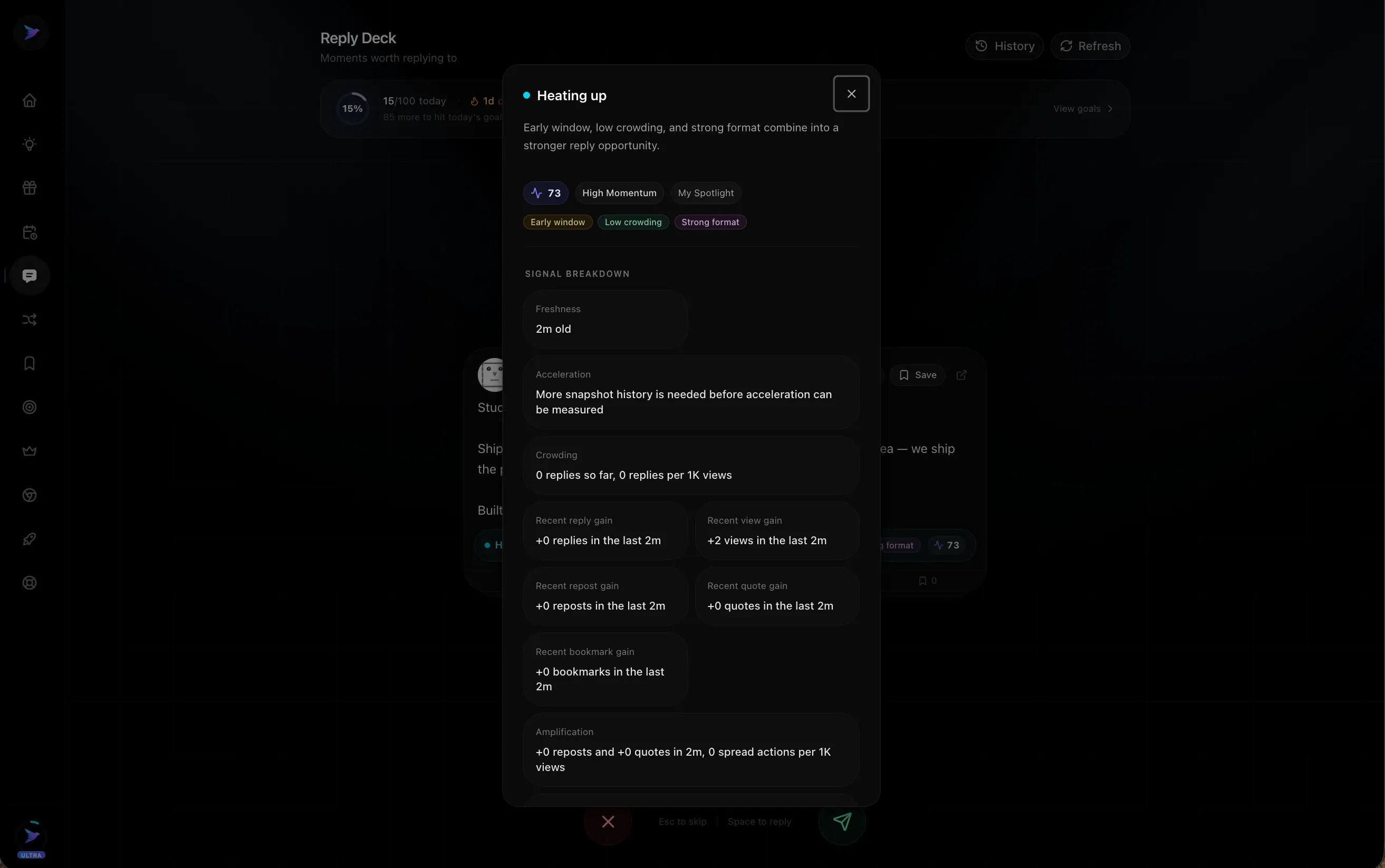 Xholic AI reply analytics preview.