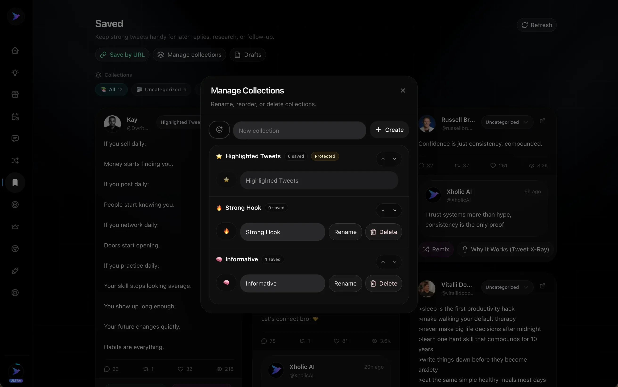 Xholic AI manage collections preview.