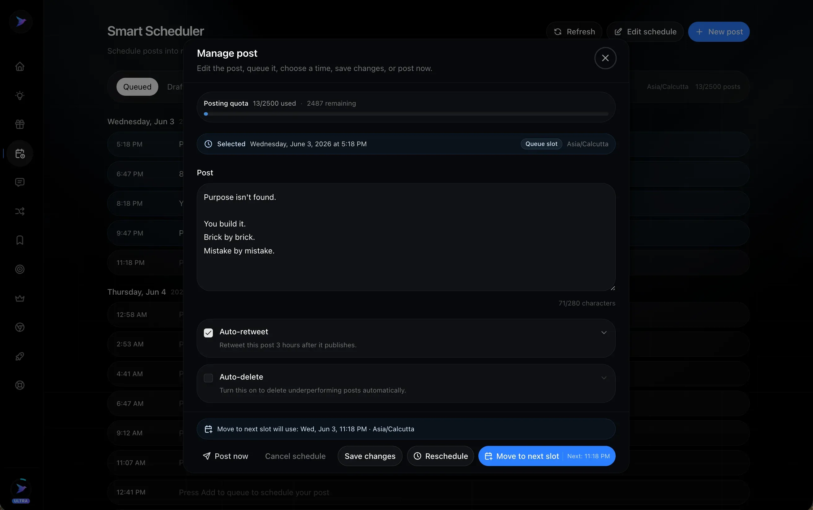 Xholic AI schedule composer preview.