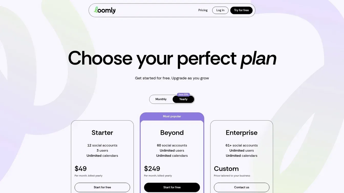 Loomly social media scheduling software pricing plans