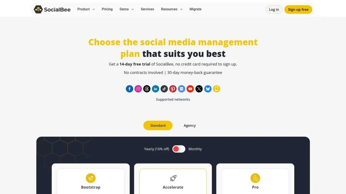 SocialBee social media scheduling pricing page.