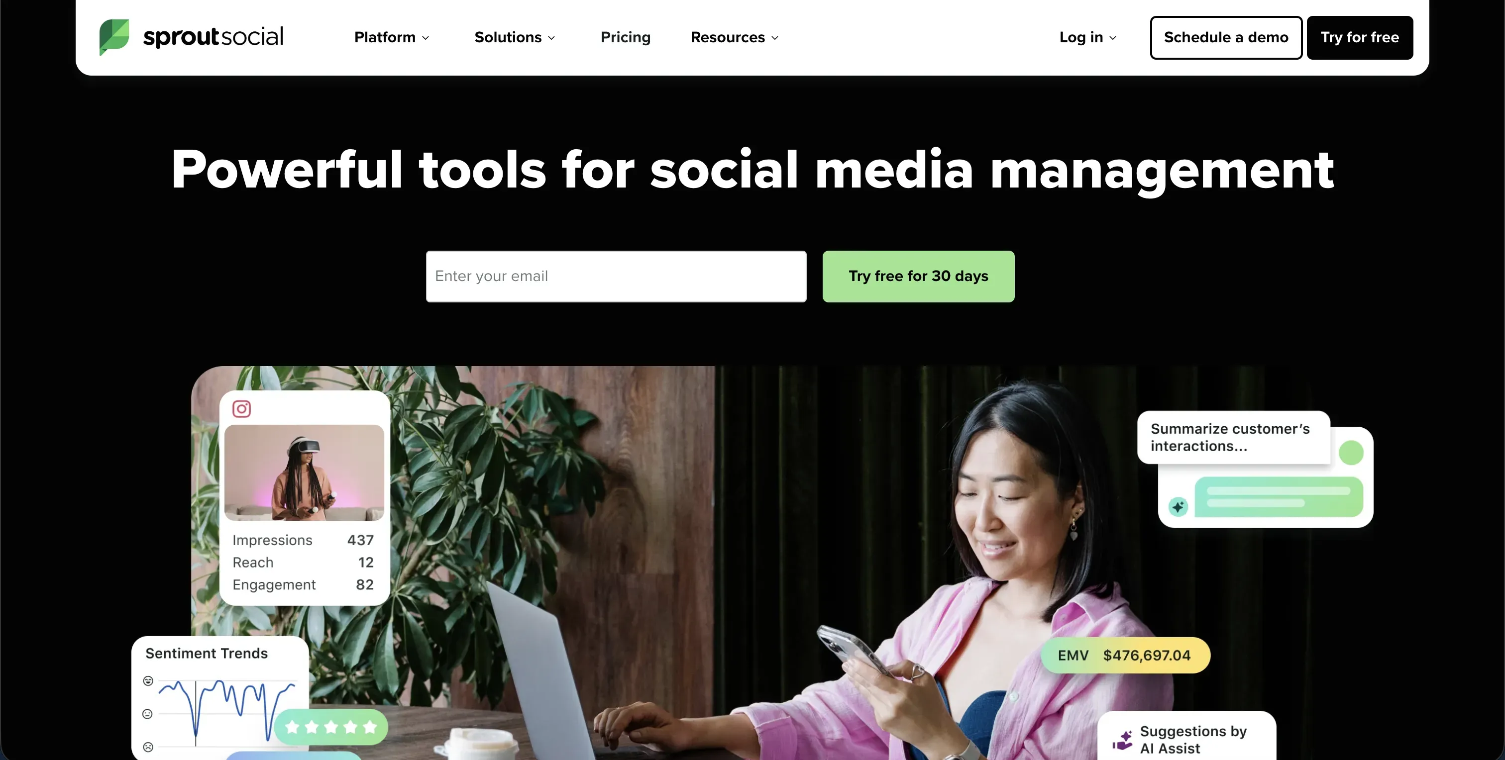 Sprout Social dashboard for social media engagement and audience conversations