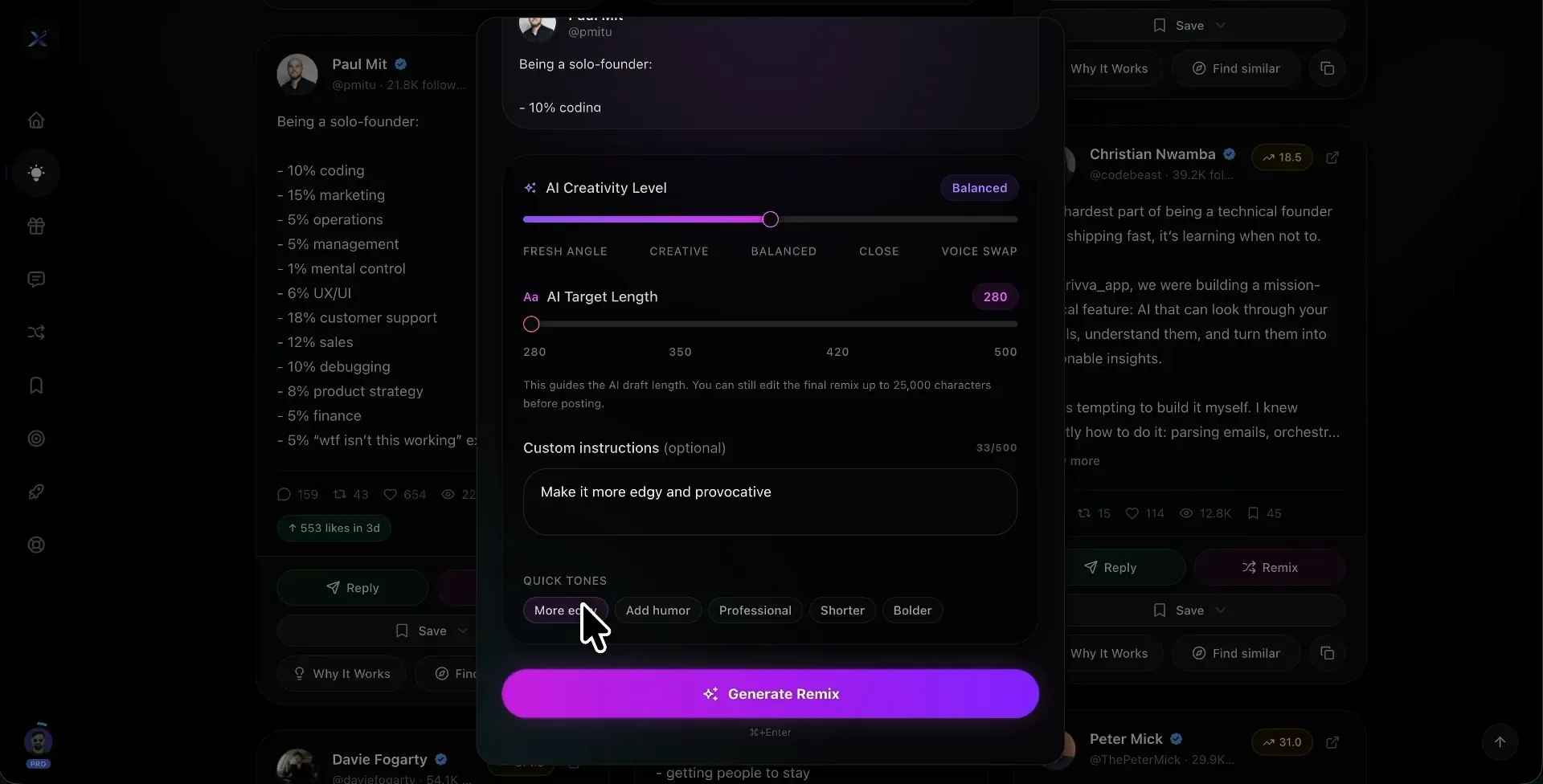Tweet Remixer feature preview
