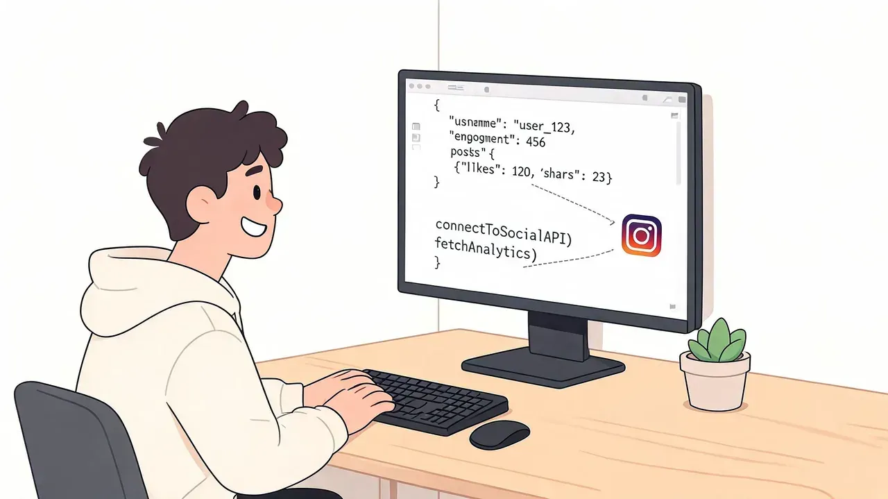 A person at a desk typing code for analytics on a computer monitor.