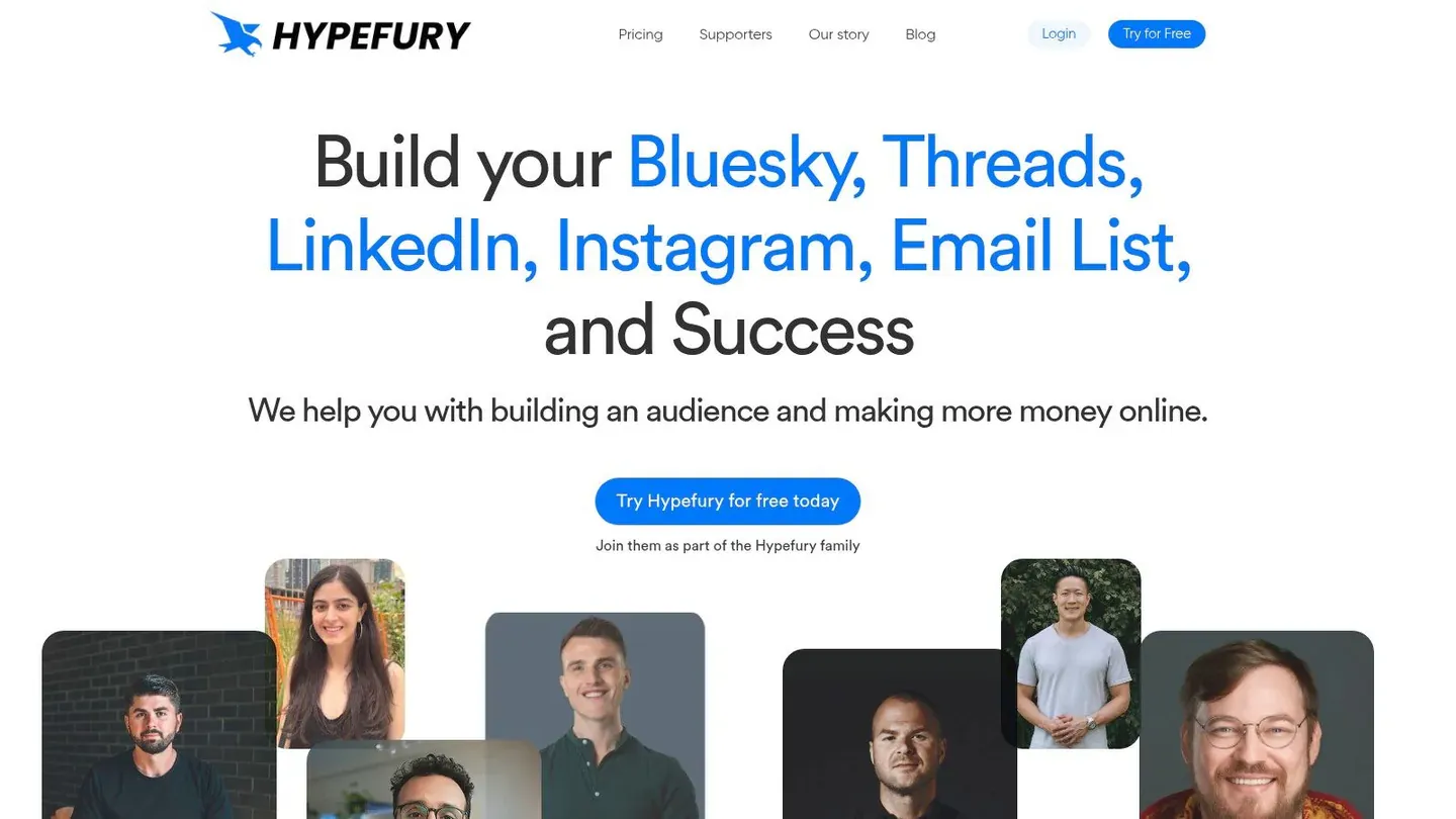 Hypefury social marketing and Twitter automation landing page.