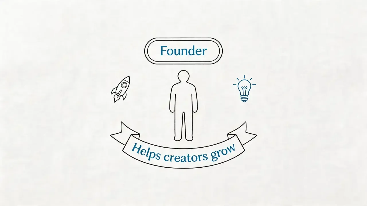 A minimalist graphic of a founder figure with a rocket and lightbulb icon representing growth for creators.