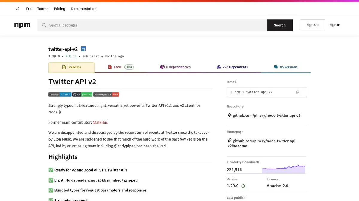 twitter-api-v2 (Node.js SDK)