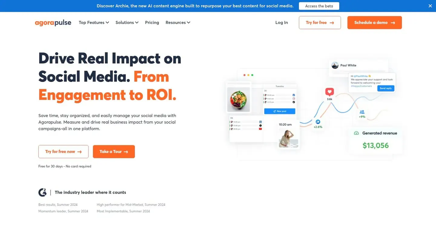 Agorapulse social media management dashboard and engagement workflow.