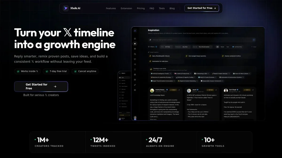 Screenshot from Xholic AI showing a Twitter follower growth analytics workflow.