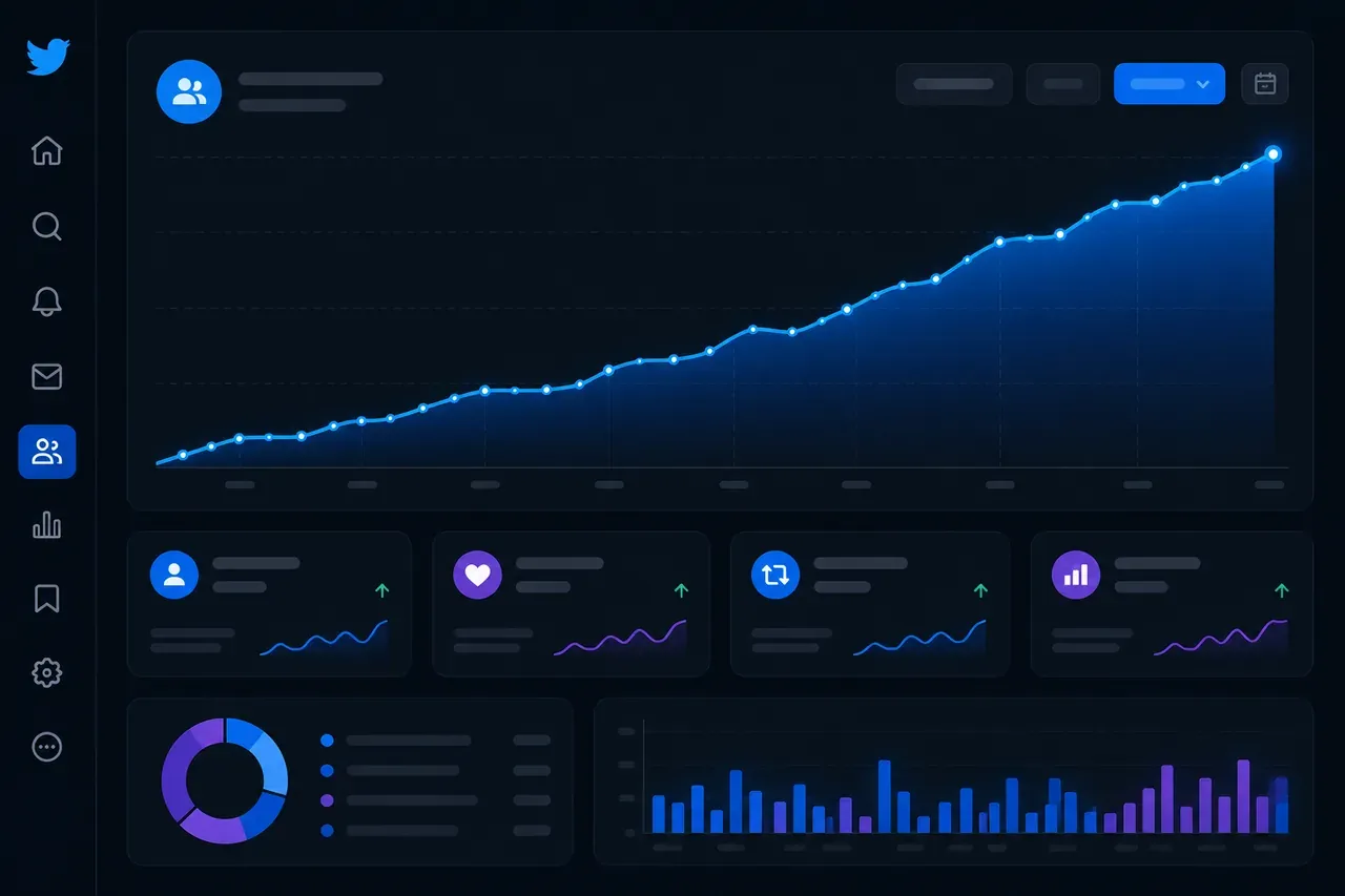 Twitter follower tracker dashboard showing follower growth trends, unfollower identification, and audience quality signals.