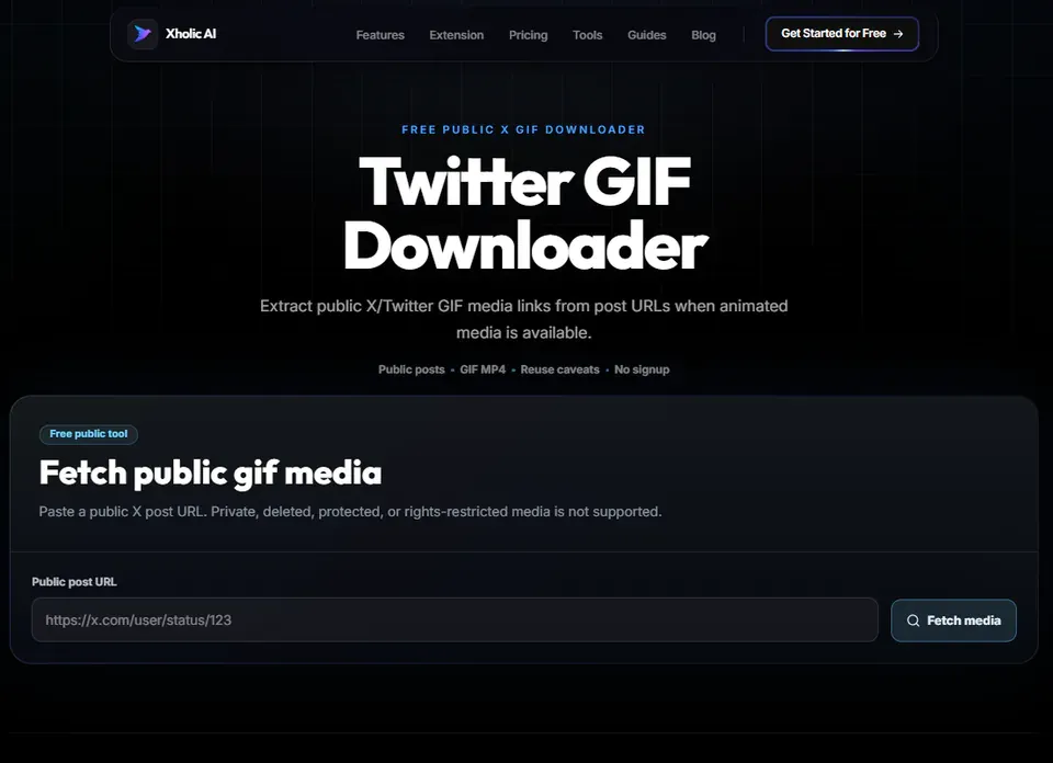 Twitter GIF Downloader interface for fetching the MP4 file behind a public X GIF.