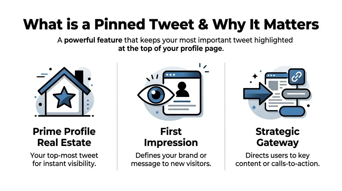 An infographic explaining the benefits of a pinned tweet on a social media profile page.