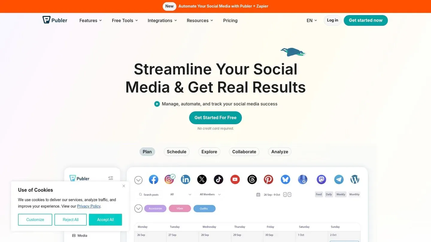 Publer social media dashboard for scheduled posts and account planning.