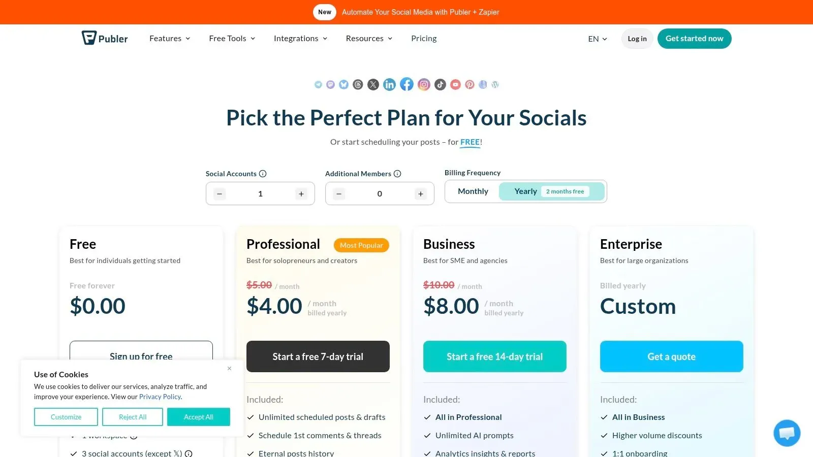 Publer Twitter scheduler pricing plans