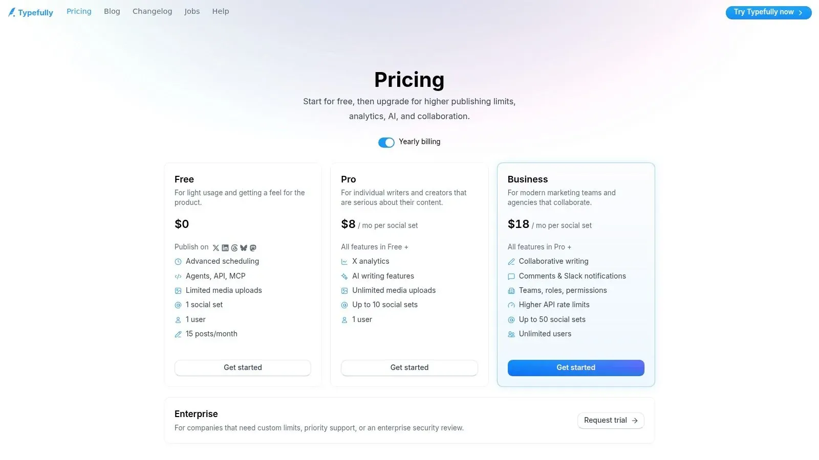 Typefully Twitter scheduler pricing page
