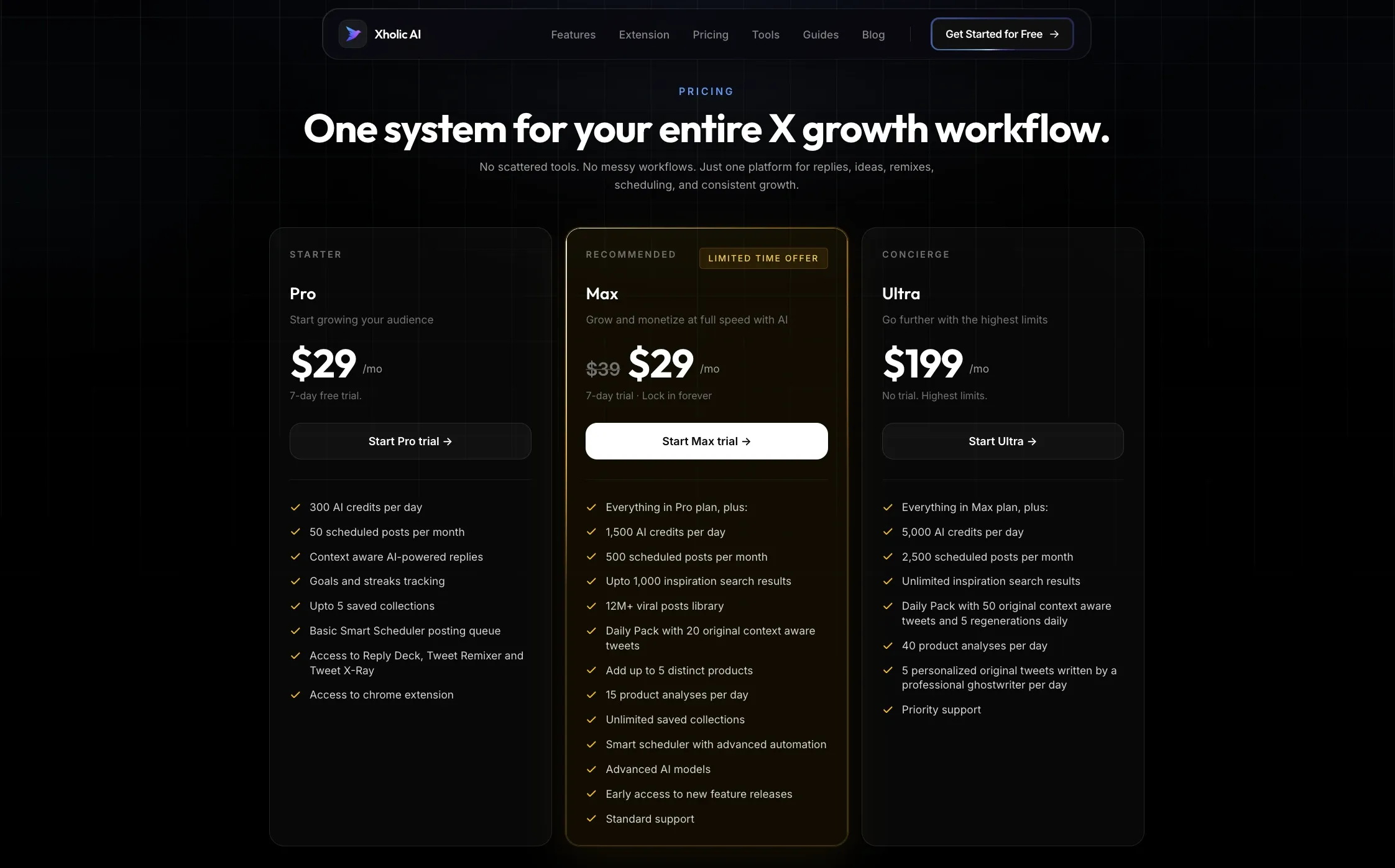 Xholic AI scheduler and AI workflow pricing plan