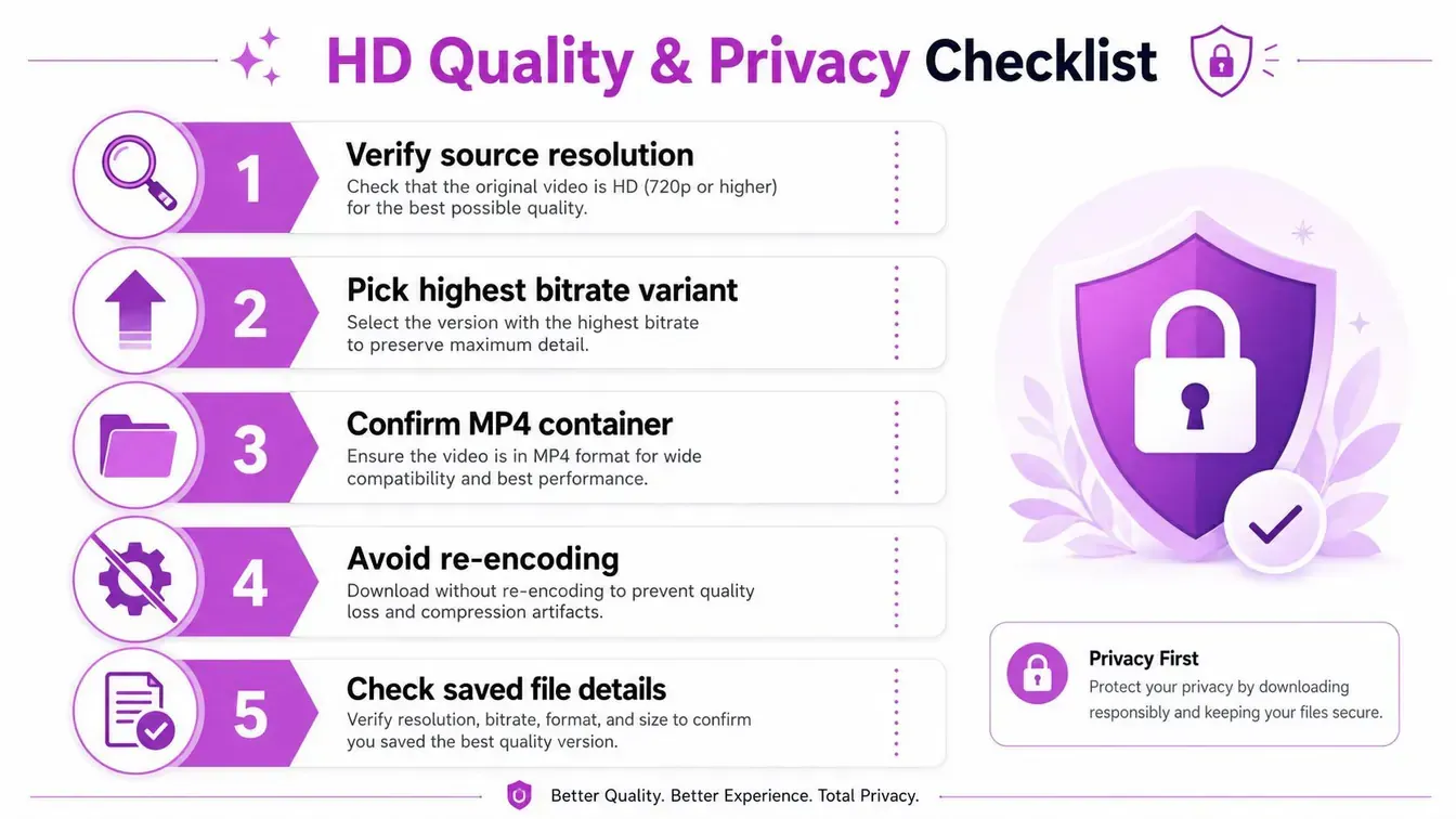 A five-step checklist for preserving video quality and privacy when downloading an X video.