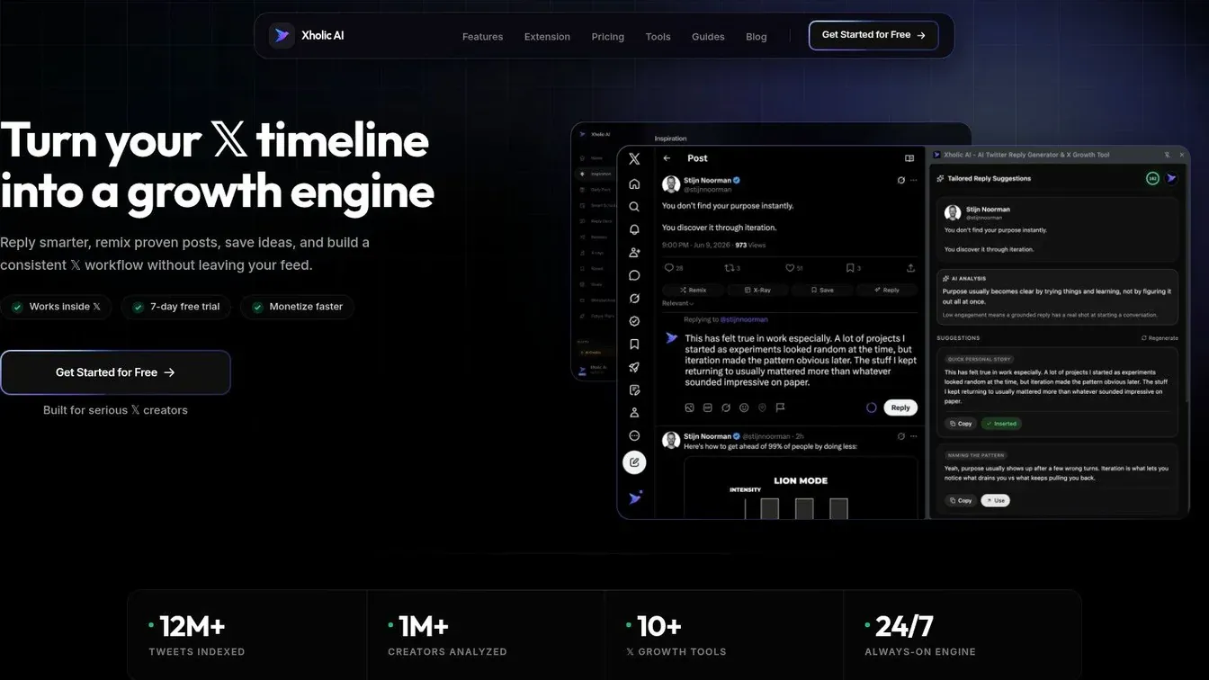 Screenshot of Xholic AI showing its creator workflow tools.
