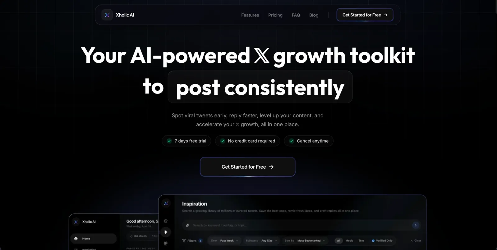 Xholic AI dashboard for Twitter analysis and tweet generation